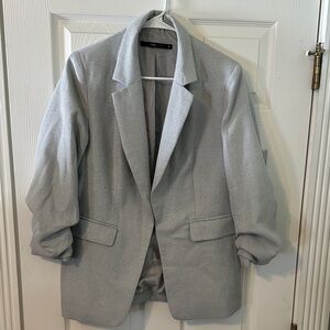 Hazel Blue Gray Textured Blazer Ruched Sleeve Jacket Size M